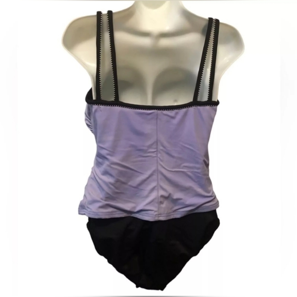 Miraclesuit Ruched One Piece Swimsuit 10 Lavender Black Drape Padded Bust Modest - Picture 4 of 16